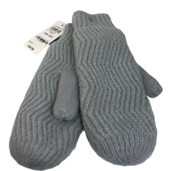 Grey Knitted Mittens Chevron-Knit One Size NWT Christmas Gift Free Shipping - Picture 3 of 6